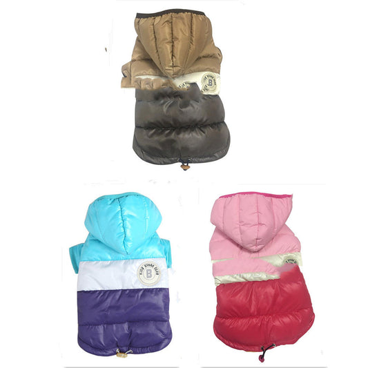 KFX-2125757 Waterproof Hooded Down Padded Jacket for Two-Legged Puppies in Brown, Pink, Navy Blue