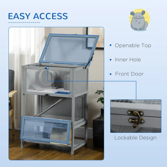KFX-2136381 5-Tier Hamster Cage with Openable Top, Three Ladders, Storage Shelf, and Glass Front for Small Pets