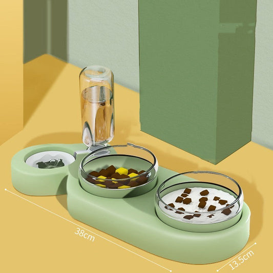 KFX-2136893 Automatic Pet Feeding Station with 2 Bowls and Water Fountain, Easy Clean Plastic, Multiple Color Options, 550ml Volume