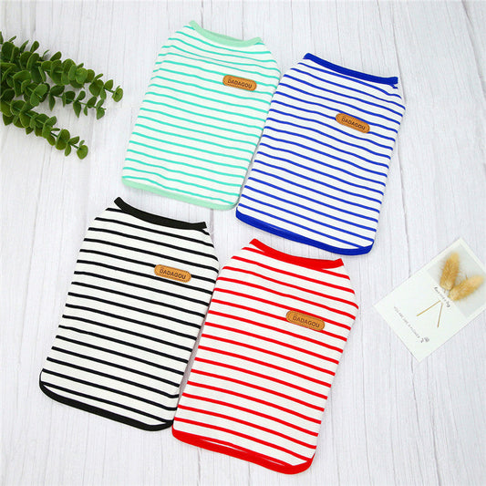 KFX-2138685 Casual Striped Vest for Pets - Lightweight Cotton with Multiple Color Options