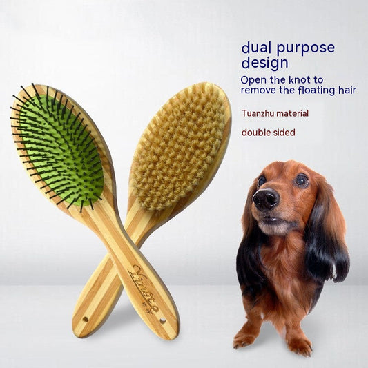 KFX-2142269 Bamboo Two-Sided Pig Hair Comb for Dogs and Cats - 235 x 70 x 60mm