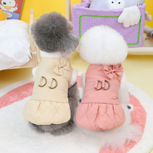 KFX-2150845 Adorable Cotton-Padded Butterfly Dress for Small Dogs in Apricot and Pink