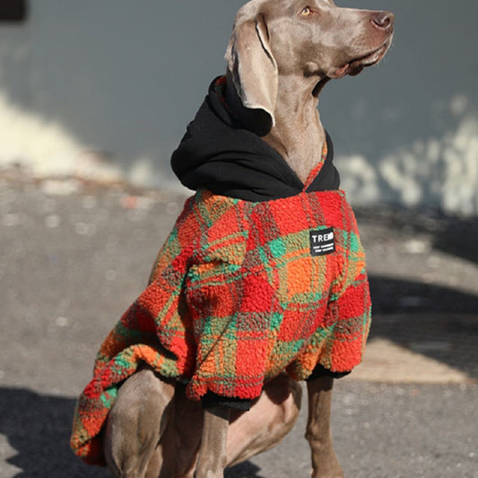 KFX-2157757 Thick and Warm Casual Clothing for Large Dogs in Orange Grid and Green Stripe