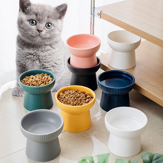 KFX-2169661 High Foot Ceramic Cat Bowl - 300ml Capacity for Food and Water
