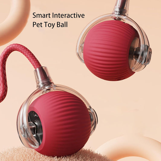 KFX-2170941 Automatic Rolling Pet Ball with Rope for Dogs and Cats - Interactive 360° Toy, 6.5cm