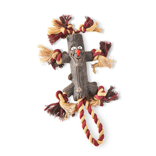 KFX-2172093 Durable Rope and Rubber Training Toy for Large Dogs - Tree Branch Style with Knot and Ball Design