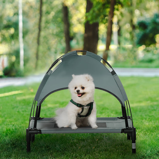 KFX-2177853 Elevated Pet Bed with Canopy for Small Dogs, UV Protection Shade, Gray Outdoor Dog Cot