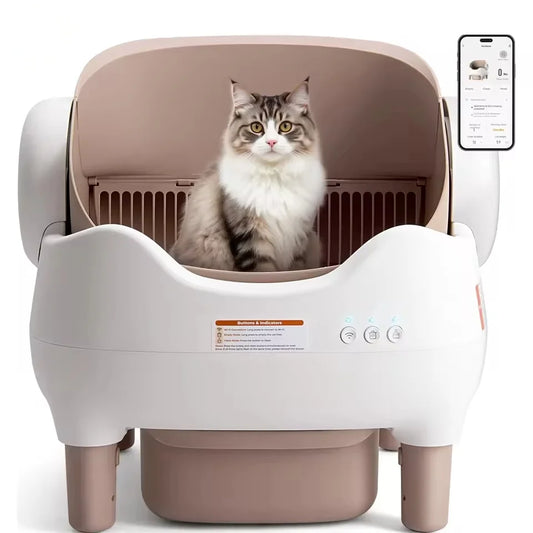 KFX-219411 Smart Cat Litter Box with Intelligent Self-Cleaning Function, Large Capacity and App Control, Open Design