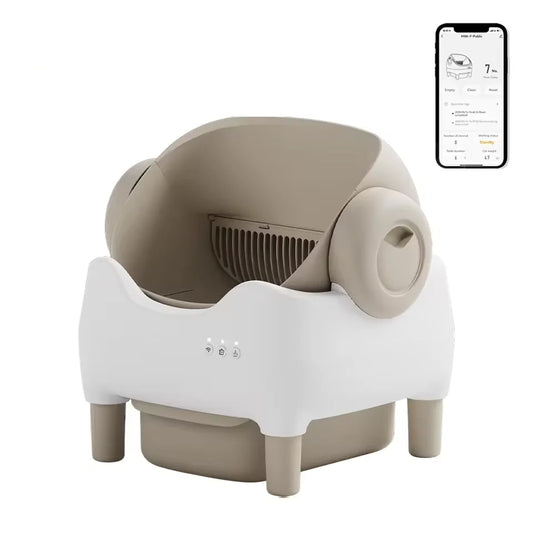 KFX-219411 Smart Cat Litter Box with Intelligent Self-Cleaning Function, Large Capacity and App Control, Open Design