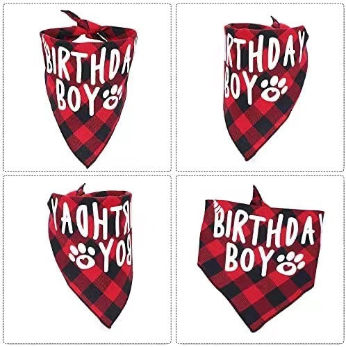 KFX-2203837 Dog Birthday Plaid Triangle Scarf and Saliva Towel, Cotton, Customizable Size