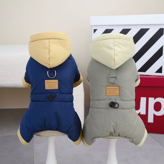 KFX-2206781 Cotton-Padded Dog Clothing for Autumn and Winter in Dark Navy Blue and Smoky Green