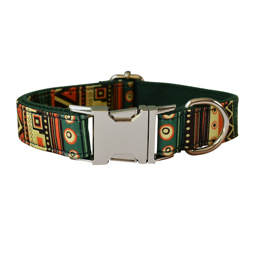 KFX-2211773 Bohemian Green Bottom Bowknot Pet Leash and Collar Set for Dogs, Adjustable Size S-XL