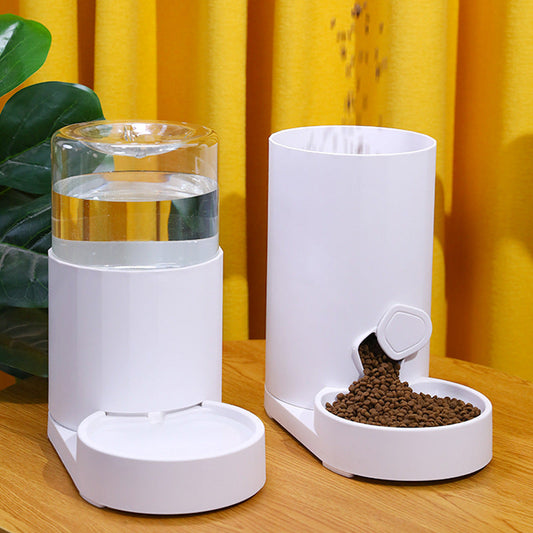KFX-2212157 Automatic Pet Water Fountain and Feeder for Cats - Meifu Round Design, Food Grade PP, Pure White, 28x16x27cm