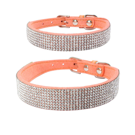 KFX-2231229 Rhinestone Studded Microfiber Dog Collar - Adjustable & Durable Pet Accessory
