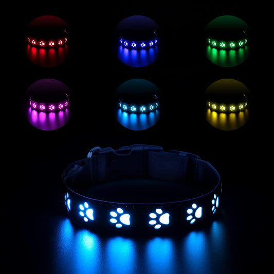 KFX-2236989 7-Color LED Luminous Collar for Pets - USB Rechargeable Polyester Design