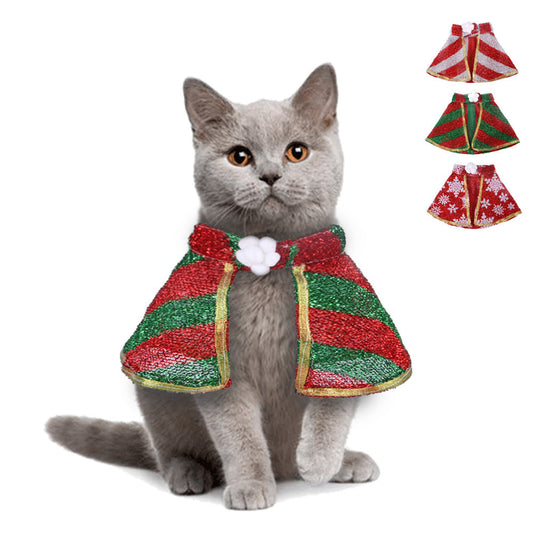 KFX-2252861 Festive Pet Cloak in Red and Green Stripes or Snowflakes for Christmas Celebrations