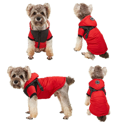 KFX-2260669 Hooded Waterproof Warm Pet Dog Jacket in Blue, Gray, Red, and Pink - Sizes S to 2XL