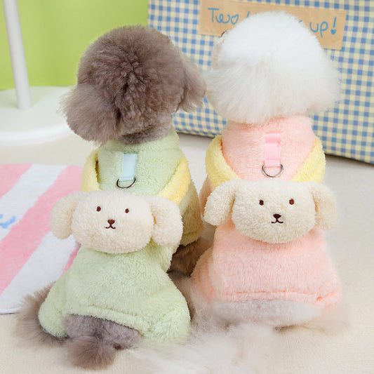 KFX-2272317 Fluffy Dog Jacket for Small Dogs - Four-Legged Coat in Yellow, Pink, and Green