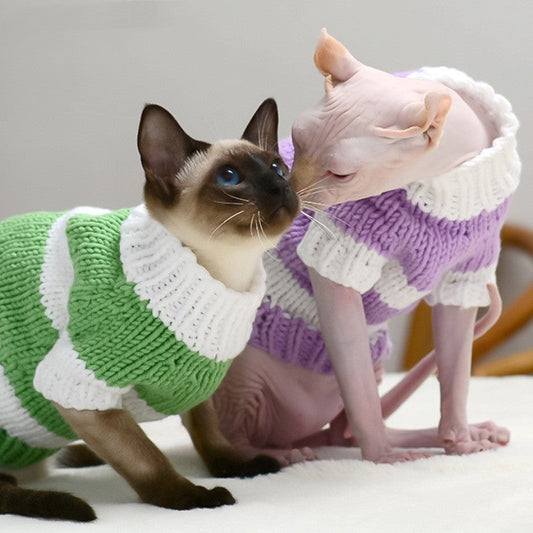 KFX-2275517 Handmade Wool Sweater for Hairless Cats - Multi-Color Stripes, Various Sizes Available