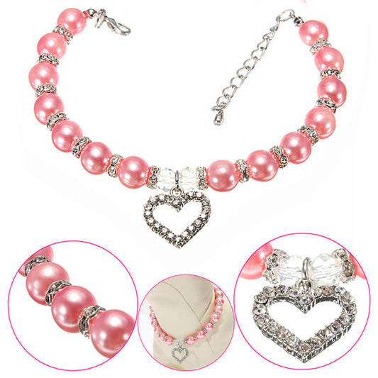 KFX-2285885 Elegant Imitation Pearl Pet Necklace with Alloy Pendant and Rhinestone Accents