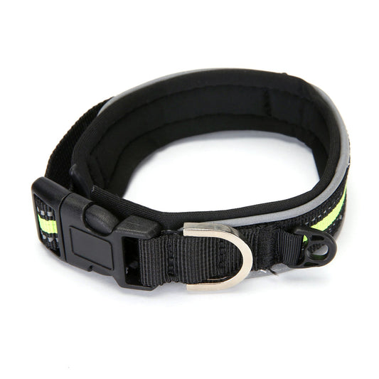 KFX-2291005 Reflective Nylon Adjustable Dog Collar in Black and Green - Sizes S, M, L, XL