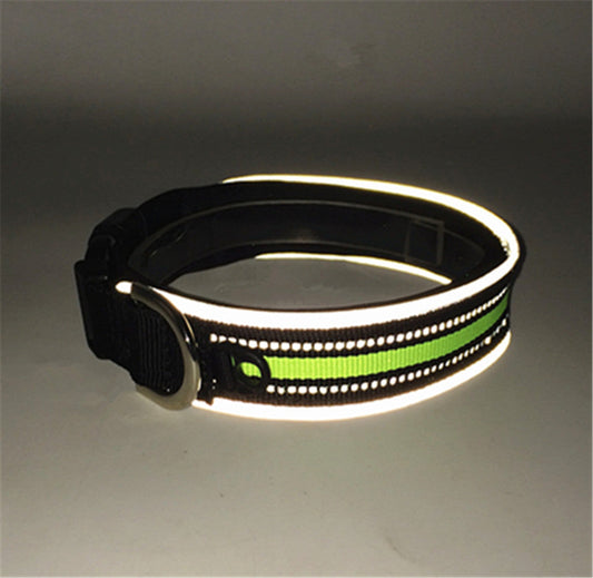 KFX-2291005 Reflective Nylon Adjustable Dog Collar in Black and Green - Sizes S, M, L, XL