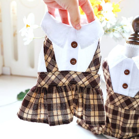 KFX-2297149 Couples Lovers' Spring Summer Dog Cat Overalls in Coffee Checkered Design