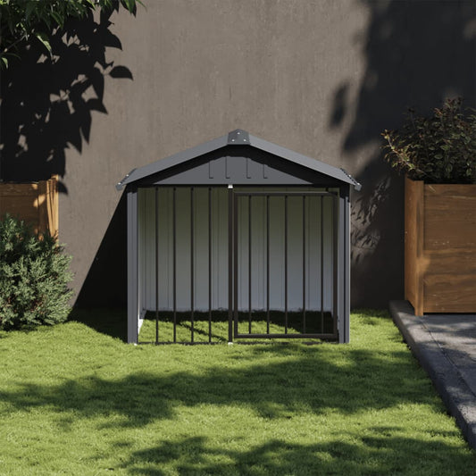 KFX-2298813 Durable Black Dog Kennel with Roof, Galvanized Steel, 117x103x102 cm