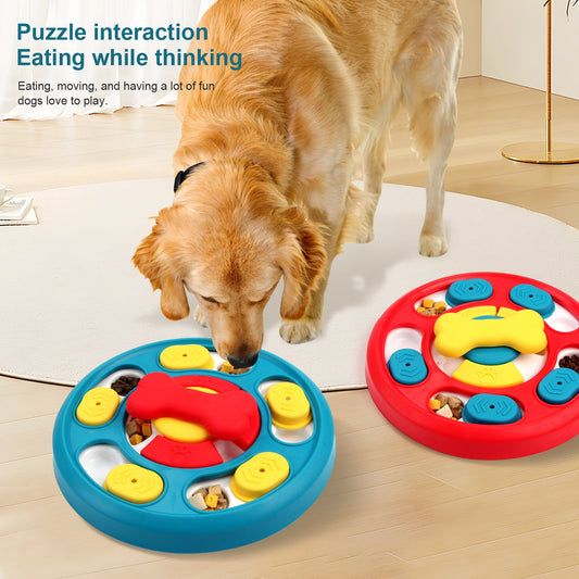 KFX-2299581 Leak-Proof Dog Feeding Puzzle Toy - Yellow, Red, Blue Colors - Plastic, 24x24x4.5cm