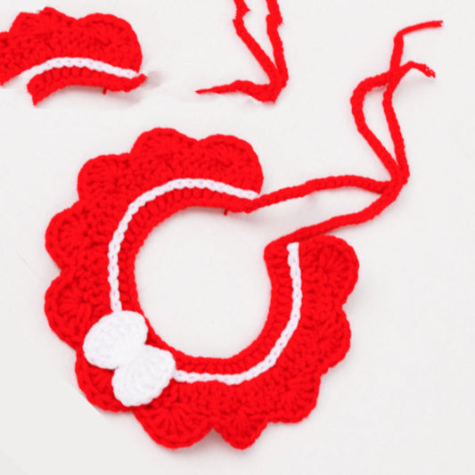 KFX-2302141 Hand-Knitted Adjustable Flower Bow Cat and Dog Collar in Red, Blue, Pink, White, and Navy Blue - Made from Soft Milk Cotton