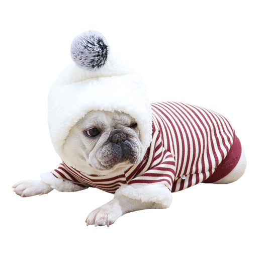 KFX-2320829 Cozy Cotton Striped Cartoon Hoodie for Dogs - Winter Wear