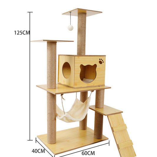 KFX-2325053 Wooden Cat Crawl Nest Scratching Board with Space Capsule Design