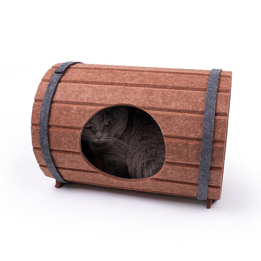 KFX-2325821 Assembled Wine Barrel Pet Bed with Felt Board for Cats