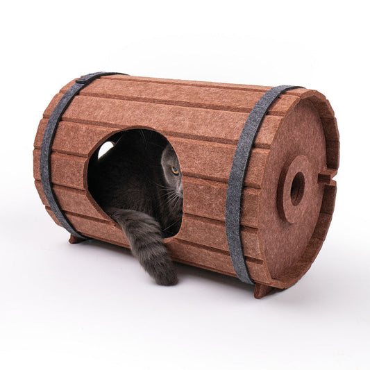 KFX-2325821 Assembled Wine Barrel Pet Bed with Felt Board for Cats