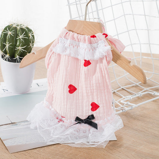 KFX-2360893 Cute Princess Dress for Kittens and Puppies - Breathable White and Pink Pet Skirt