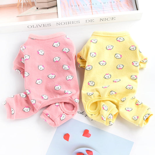 KFX-2361149 Cotton Puppy Dog Pajamas - Four-Legged Casual Spring and Autumn Wear in Yellow, Pink, and Blue