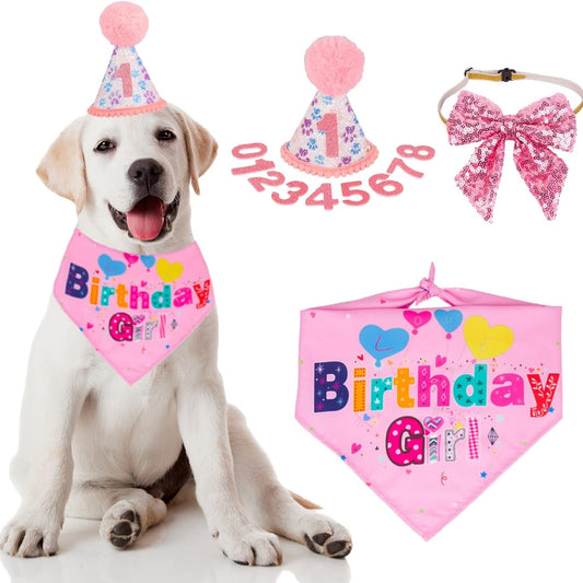 KFX-2367549 Dog Birthday Party Supplies - Fun Birthday Hat with Numbers and Bandana for Puppies