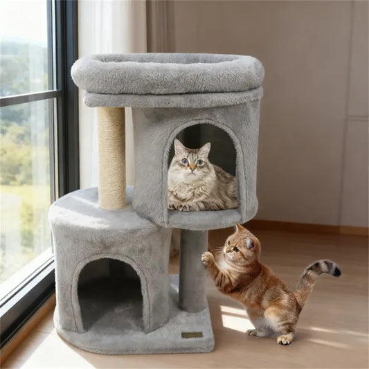KFX-2369725 Compact 26" Cat Tree with 2 Condos and Sisal Scratching Posts for Small Spaces
