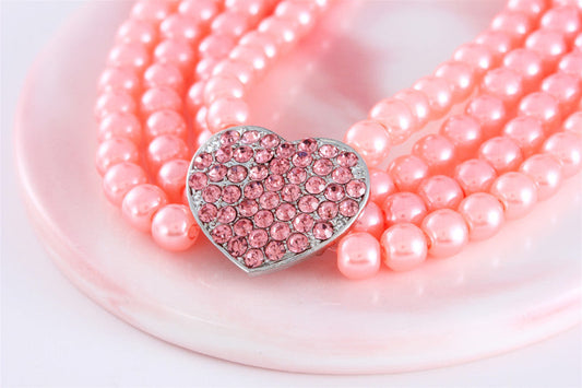 KFX-2383549 Heart-Shaped Pearl & Rhinestone Pet Collar in White, Pink, and Lake Blue