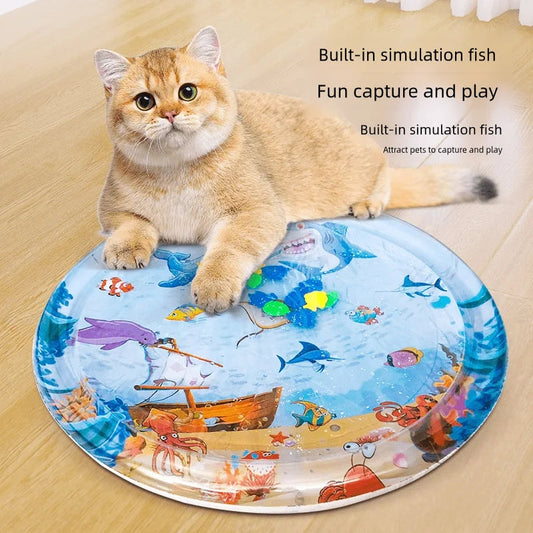 KFX-2388157 Cooling Pet Water Bed Cushion for Dogs and Cats - Inflatable Ice Pad with Fun Underwater Designs - 65cm and 100cm Sizes Available