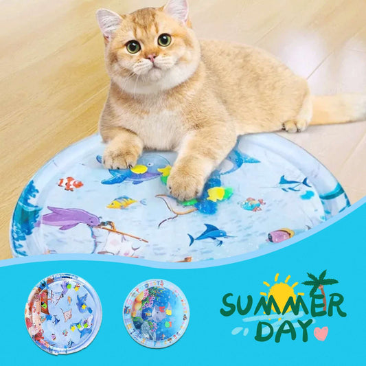 KFX-2388157 Cooling Pet Water Bed Cushion for Dogs and Cats - Inflatable Ice Pad with Fun Underwater Designs - 65cm and 100cm Sizes Available