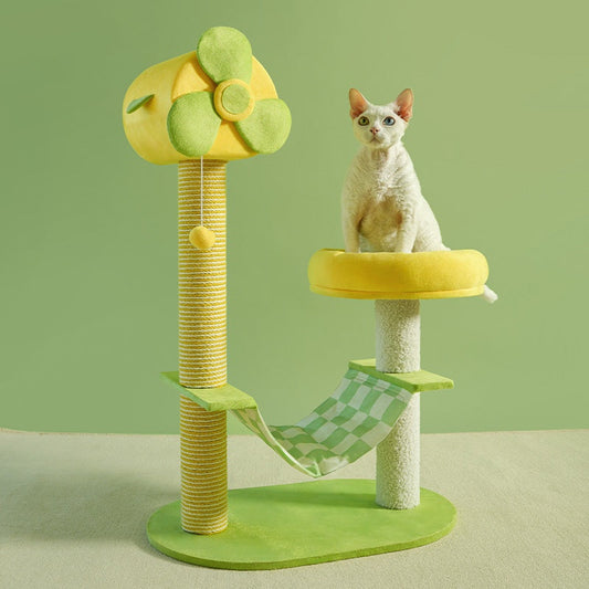 KFX-2390589 Durable Cat Climbing Tree with Scratching Posts, Hammock, Gel Pads, and Multi-Level Platforms