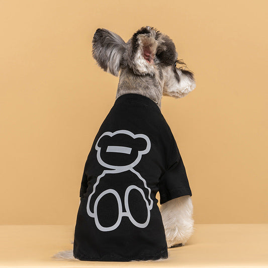 KFX-2393661 Cute Reflective Bear Summer Dog T-Shirt - Casual Cotton Outfit in Black and White, Sizes S to XXL