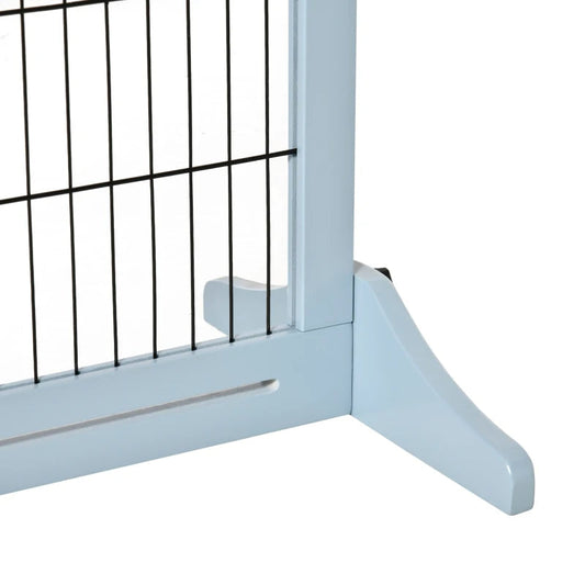 KFX-2398525 Extra Wide Freestanding Pet Gate with Adjustable Length for Dog, Blue-Gray Pine Wood and Steel Design, 41"-70.9" Long