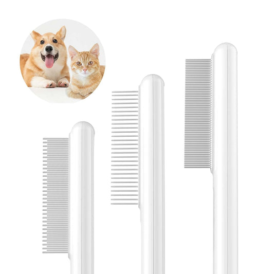 KFX-2406077 Stainless Steel Pet Comb with Rounded Teeth for Effective Hair Removal and Flea Treatment for Cats and Dogs