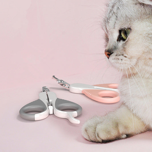 KFX-2412349 Jianpai Stainless Steel Cat Nail Scissors - Pink Flat & Bent Designs, Soft Rubber Grip