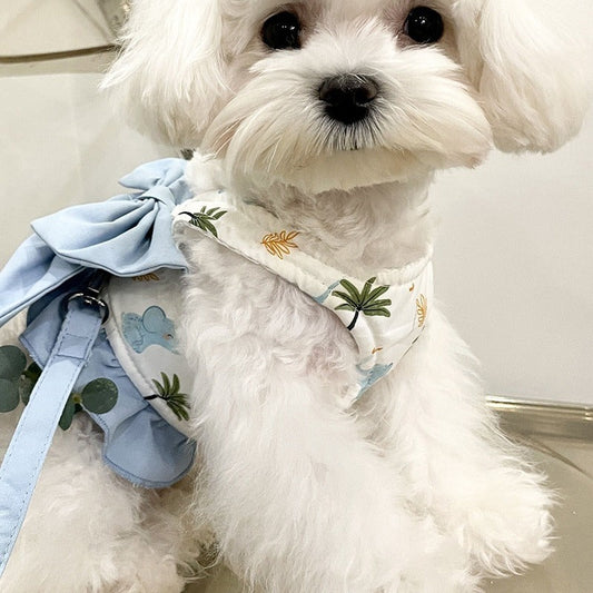 KFX-2413117 Sky Blue, Mustard Green, or Gray Pink Dog Vest Style Harness with Bow for Small to Medium Dogs