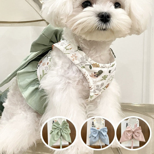 KFX-2413117 Sky Blue, Mustard Green, or Gray Pink Dog Vest Style Harness with Bow for Small to Medium Dogs
