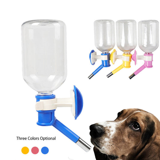KFX-2425917 Pet Water Dispenser with Hanging Design - 500ml Capacity in Pink, Yellow, and Blue