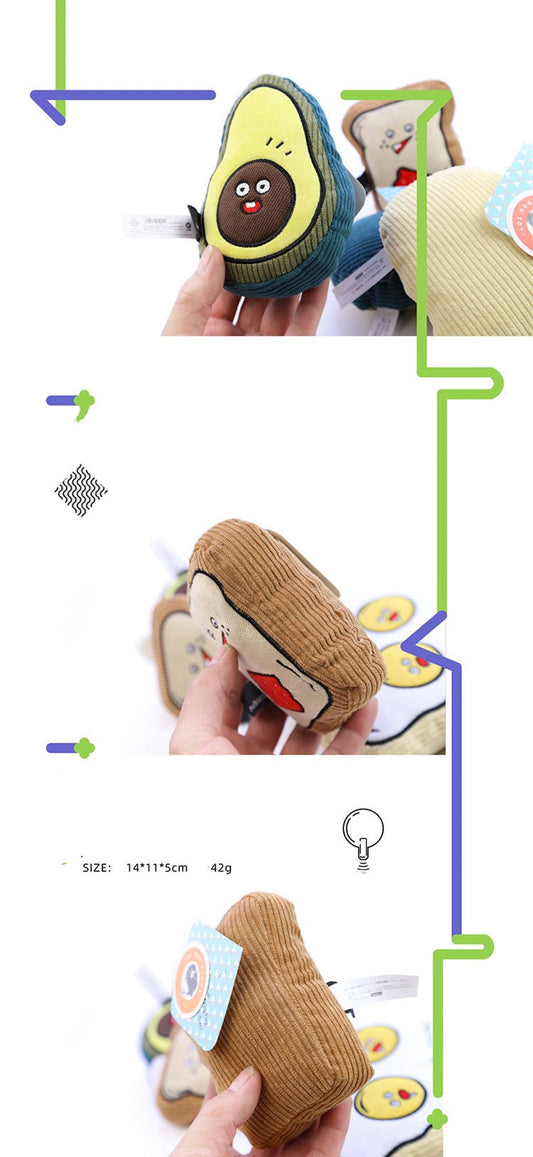 KFX-2430653 Plush Dog Toy - Striped Avocado Shape for Pets, Soft Cotton Fabric, 14x11x5 cm